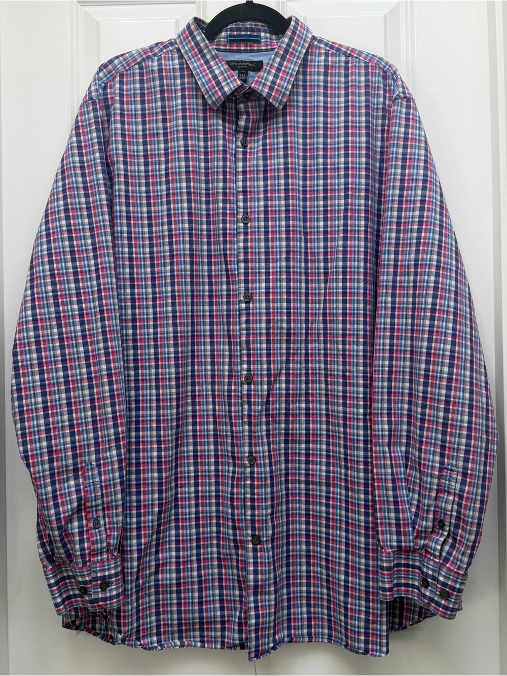 BANANA REPUBLIC SLIM FIT XXL TALL PLAID BUTTON DOWN COLLARED SHIRT BLUE RED
